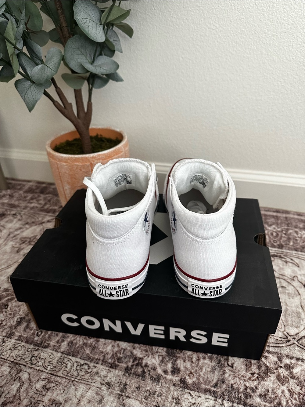 Converse White High Top Sneakers with Red Trim - Picture 3 of 6